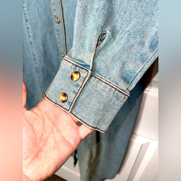 Isabella Bird Women’s Western Denim Button Down Dress Duster Jean Jacket - Picture 6 of 8